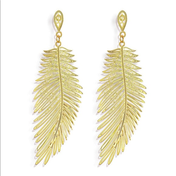 Golden Metal Leaf Tribal Drop Fashion Earrings - Picture 3 of 4